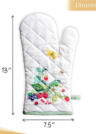 Maison d' Hermine Oven Gloves 100% Cotton Oven Mitt 7" x 13" with Loop Heat Resistant, BBQ, Cooking Gloves, Baking, Grilling, Kitchen, Handling Hot Pans Spring/Summer (Pack of 1, Printemps)