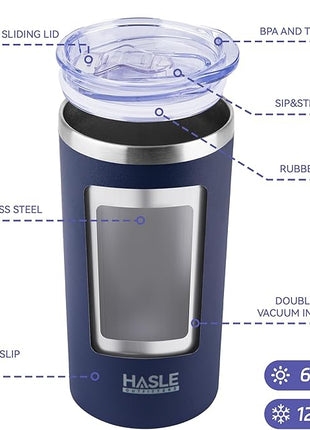 HASLE OUTFITTERS 12 oz Skinny Tumbler, Stainless Steel Insulated Slim Tumbler set bulk with Lid, Reusable Double Wall Travel Coffee Mug, Durable Powder Coated Travel Water Cup(Navy,6)