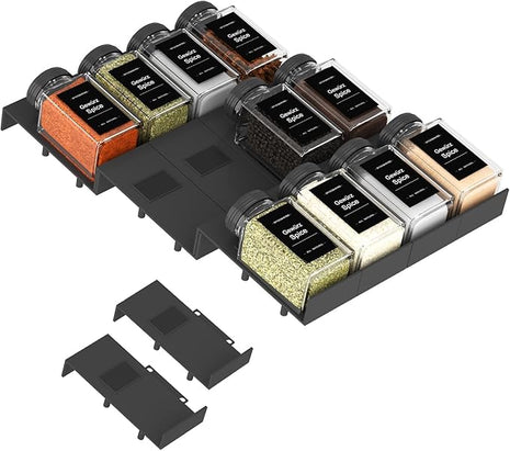 Famhap Spice Drawer Organizer, 12PCS Interlocking Expandable Seasoning Rack Tray Insert for Kitchen Drawers, Spice Rack Drawer for Spice Jars