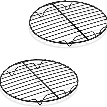P&P CHEF Round Cooling Rack Set, Round Wire Racks for Cooking Baking, Fit Air Fryer & Oven, Stainless Steel Core with Nonstick Coatings, Black, 2 PCS - 7.5 Inch