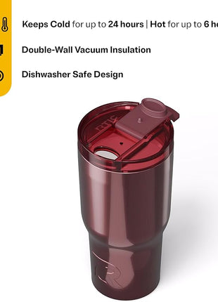 RTIC 20oz Essential Tumbler with Lid, Ceramic Lined, Insulated, Stainless Steel, Metal, Double Wall Vacuum-Insulation, Travel Cup for Iced Coffee, Tea, Hot and Cold Drink, Vintage Rose Metallic