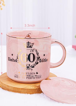 60th Birthday Gifts for Women - Fabulous 1965 Aged to Perfection Happy Birthday Mug - Limited Edition 60th Pink Coffee Mug Printed with Gold, Gift Idea for Turning 60 Years Old Women, Gift Boxed