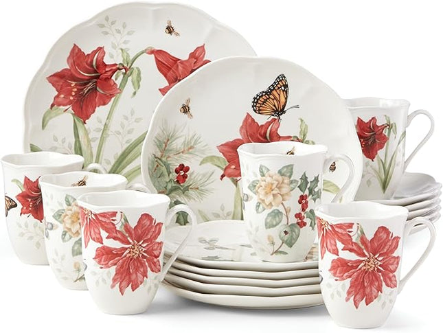 Lenox 880091 Butterfly Meadow 18-Piece Holiday Dinnerware Set, Christmas, Hosting, Service For 6