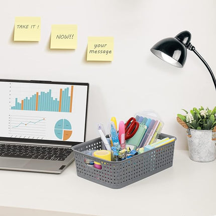 [ 12 Pack ] Plastic Storage Baskets - Small Pantry Organization and Storage Bins - Household Organizers for Laundry Room, Bathrooms, Bedrooms, Kitchens, Cabinets, Countertops, Under Sink or On Shelve