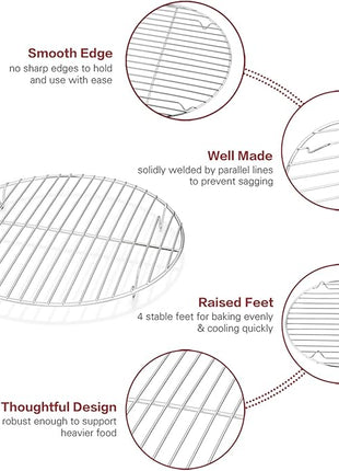TeamFar Round Cooling Rack Set of 2, 10½ Inch Round Wire Baking Steaming Roasting Rack Set Stainless Steel, Healthy & Mirror Finish, Oven & Dishwasher Safe