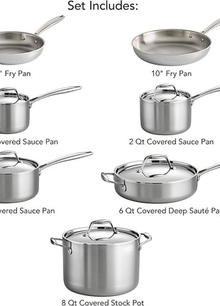 Tramontina Signature Tri-Ply Clad Stainless Steel 12-Piece Cookware Set with Lids, Pots and Pans Kitchen Set, Induction-Ready, Dishwasher-Safe, NSF-Certified, Made in Brazil
