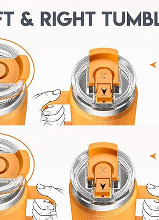 Meoky 24oz Travel Mug, Triple Insulated Stainless Steel Tumbler with Handle and 2-in-1 Straw and Sip Lid, 100% Leak Proof, Keeps Cold for 24 Hours or Hot for 8 Hours, Cupholder Friendly (Maple)