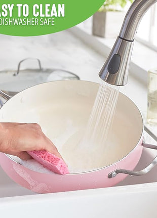 GreenLife Artisan Healthy Ceramic Nonstick, 5QT Saute Pan Jumbo Cooker with Helper Handle and Lid, Stainless Steel Handle, Induction, PFAS-Free, Dishwasher Safe, Oven Safe, Pink