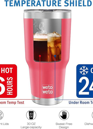 WETOWETO 30 oz Tumbler Stainless Steel Vacuum Insulated Coffee Ice Cup Double Wall Vacuum Coffee Tumbler for Hot and Cold drinks, Suitable for Beach, Travel, Party(Watermelon Red, 1 Pack)