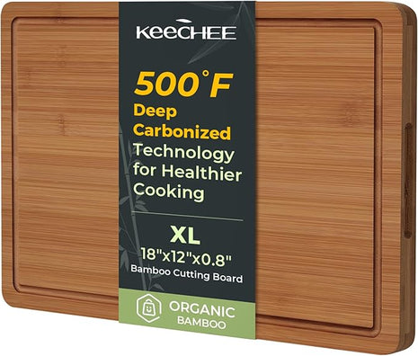 Extra Large Bamboo Cutting Board for Kitchen - 18 Inch Wood XL Cutting Boards with Juice Groove and Handles, Wooden Chopping Board for Meat, Cheese, Fruit & Vegetables (Pre Oiled, Brown)