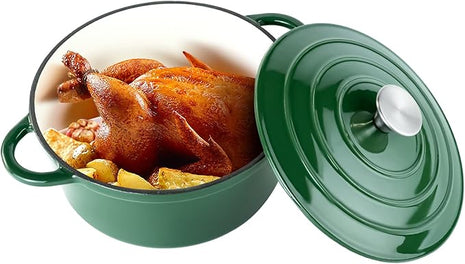 Miereirl 4.5 Quart Enameled Dutch Oven Pot with Lid, Cast Iron Dutch Oven with Dual Handles for Bread Baking, Cooking, Non-stick Enamel Coated Cookware (Green)