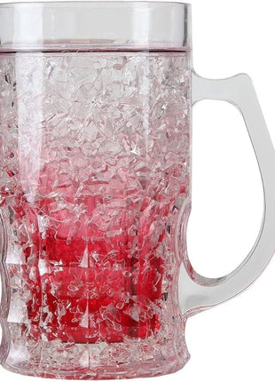 Lily's Home Insulated Double Wall Gel-Filled Acrylic Frosted Freezer Beer Glasses, Great for Enjoying Brews at BBQs and Parties, Clear with Assorted Color Bases (14 oz. Each, Set of 4) - Mug Shape