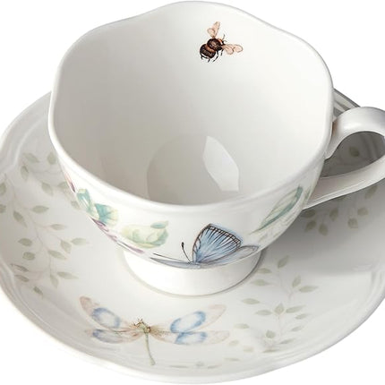 Lenox Porcelain Meadow Cup and Saucer, 1.3 LB, Blue Butterfly (Pack of 12)