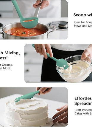 Coukre Silicone Kitchen Cooking Utensils Set with Holder – Heat-Resistant, Food-Grade Kitchen Tools, Spatula, Spoon & Gadgets for Non-Stick Pans, Dishwasher Safe (14, PureAquaGreen)