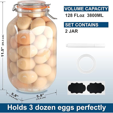 1 Gallon Square Glass Storage Jars with Airtight Lids, 2 Pack Large Glass Pickle Jars for Fermenting, Clear Glass Canister for Flour, Cookie, Candy, Kombucha, Sun tea(Extra Labels and Gasket)