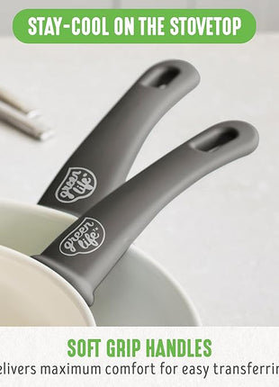 GreenLife Non Stick Fry Pan Set (7" & 10"), Non-Toxic PFAS-Free Ceramic Skillets, Dishwasher & Oven Safe, Egg Omelet Frying Pans, Stay- Cool Handles, Kitchen Home Cooking Essentials, Gray