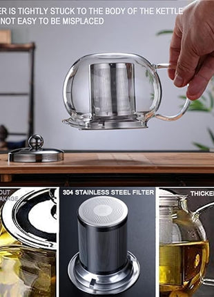 Small Teapot, Teapot with Infuser, Glass Tea Kettle Stovetop Safe, Blooming and Loose Leaf Tea Maker Set Gift for Women, 650ml/22oz