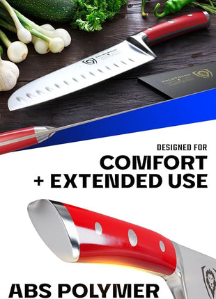 Dalstrong Santoku Knife - 7 inch - Gladiator Series - High Carbon German Steel - Crimson Red ABS Handle Kitchen Knife - Vegetable Knife - Sheath Included - Cooking Chef Knife - NSF Certified