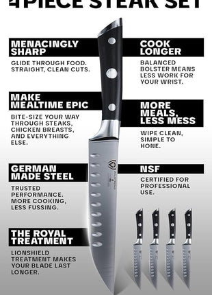 Dalstrong Steak Knife Set - 4-Piece - 5 inch Straight - Gladiator Series Elite - Forged German High-Carbon Steel - Black G10 Handle - Sheaths - Dinner Set - NSF Certified