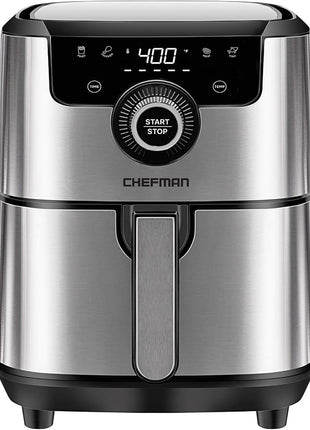 CHEFMAN Air Fryer Healthy Cooking, 4.5 Qt,User Friendly and Dual Control Temperature, Nonstick Stainless Steel, Dishwasher Safe Basket, w/ 60 Minute Timer & Auto Shutoff