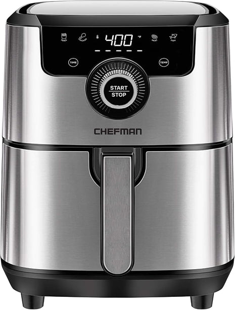 CHEFMAN Air Fryer Healthy Cooking, 4.5 Qt,User Friendly and Dual Control Temperature, Nonstick Stainless Steel, Dishwasher Safe Basket, w/ 60 Minute Timer & Auto Shutoff
