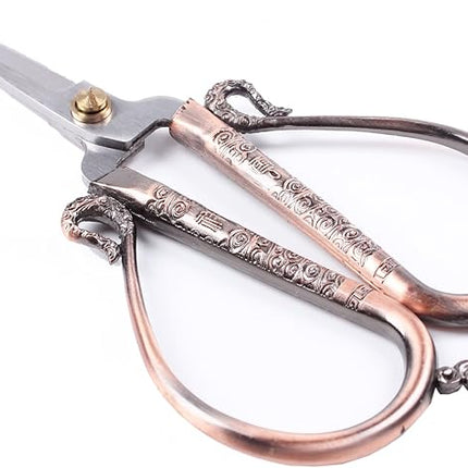 BIHRTC 6.3 Inches Vintage Style Stainless Steel Auspicious Clouds Scissors Sewing Shears DIY Tools for Needlework,Embroidery, Sewing, Craft, Art Work & Everyday Use (Copper)