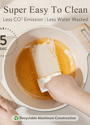 CAROTE Pots and Pans Set Nonstick, White Granite Induction Kitchen Cookware Set, 10 Pcs Non Stick Cooking Set w/Frying Pans & Saucepans(PFOS, PFOA Free)