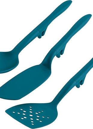 Rachael Ray Tools and Gadgets Spoon, Slotted and Solid Turners Set/ Cooking Utensils - 3 Piece, Teal Blue