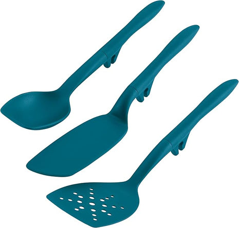 Rachael Ray Tools and Gadgets Spoon, Slotted and Solid Turners Set/ Cooking Utensils - 3 Piece, Teal Blue