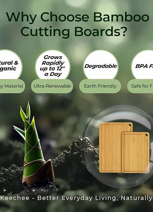 Chopping Board 2-Pcs Natural Bamboo Cutting Board With Juice Channels & Knife-Friendly Finish For Versatile Kitchen Use, Ideal Charcuterie & Chopping Multi-Use