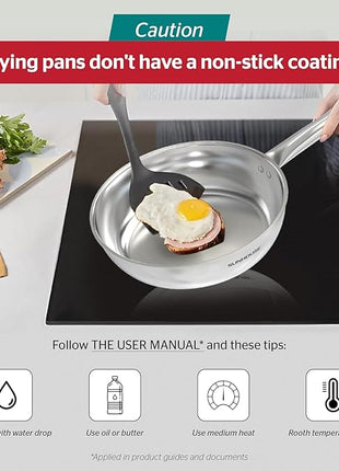 Sunhouse 8 Inch Tri-Ply Stainless Steel Frying Pan, Whole-Clad No Coatings Skillet with Stay-cool Handle for Cooking, Durable & Oven Safe to 500°F, Dishwasher Safe, Compatible with All Cooktops