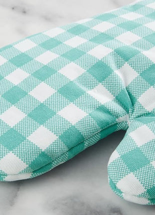 KitchenAid Gingham Oven Mitt 2-Pack Set, Aqua Sky, 7"x13"