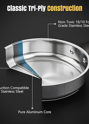 Meythway 14-Piece Stainless Steel Cookware Set for Induction Stovetops – Non-Toxic Pots & Pans with Stay-Cool Handles, Glass Lids, Steamer, Pot Mats & Utensils – Dishwasher Safe Kitchen Cookware