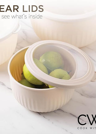 COOK WITH COLOR Prep Bowls with Lids- Wide and Deep Nesting Plastic Small Mixing Bowl Set with Lids, 12 Piece Set - Deep Bowls, Brown