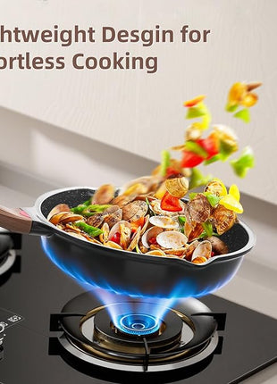 Vinchef Non Stick Frying Pans Set,10" & 12" Ceramic Pan with Lid, Deep Frying Pan & Saute Skillet, PFAS PFOA & PTFE Free, Visual Heat Indicator, Induction Ready, Frying Pans Nonstick Skillet with Lid