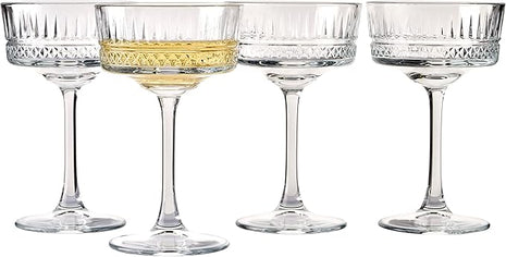 Pasabahce Vintage Coupe Glasses Set Of 4 - Exclusive Champagne, Cocktail, Martini, Wine Glasses - Long Stem Glassware - 8.8 oz - Perfect for Parties, Gifts, Housewarming, Weddings,Aniversary