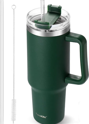 40 oz Tumbler with Handle | Stainless Steel Insulated Tumblers with Lids and Straw | Insulated Travel Mug Iced Coffee Cup | Keeps Cold for 34 Hours | Dishwasher Safe, BPA Free | Sage Green