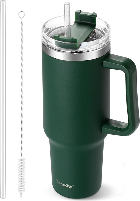 40 oz Tumbler with Handle | Stainless Steel Insulated Tumblers with Lids and Straw | Insulated Travel Mug Iced Coffee Cup | Keeps Cold for 34 Hours | Dishwasher Safe, BPA Free | Sage Green