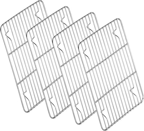 P&P CHEF Baking Cooling Rack Set for Cooking Roasting, 4-Piece Stainless Steel Wire Racks for Oven Use, Healthy & Dishwasher Safe, Rectangle, 11.6 Inch