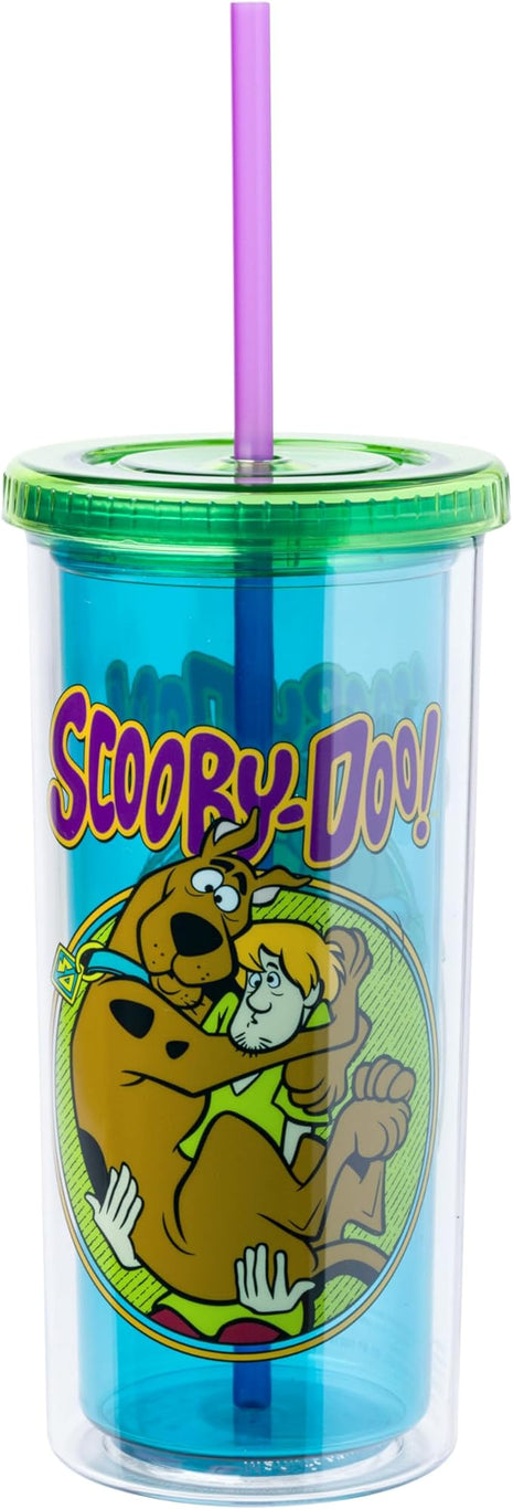 Silver Buffalo Scooby-Doo Plastic Tall Cold Cup with Lid and Straw Featuring Scooby-Doo and Shaggy, 20 Ounces