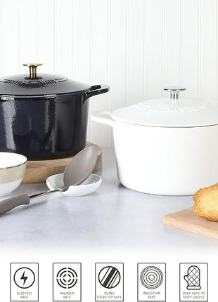 MARTHA STEWART Gatwick 7-Quart Enamel Cast Iron Dutch Oven Pot with Lid – Navy Blue with Gold Knob – Durable Heavy-Duty Dutch Oven for Slow Cooking & Braising