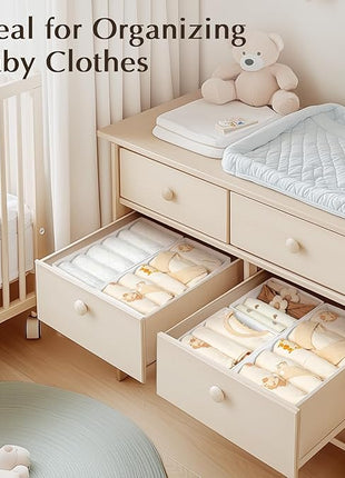 DIMJ Drawer Organizers Clothes, Set of 12 Dresser Organizer Bins, Fabric Closet Organizers and Storage, Shallow Drawer Dividers for Nursery, Clothing, Baby Clothes, Socks, Underwears, Tie (White)