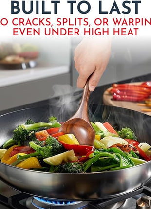 Teak Wooden Utensil Set 6-Piece - Smooth Finish Wooden Spoons for Cooking - Comfortable Grip, Non Scratch Premium Kitchen Wooden Cooking Utensils Set Teak Wood Cooking Utensils