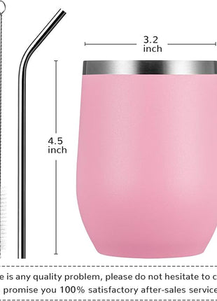 MEWAY 12oz Wine Tumbler Mix Color 12 Pack Bulk Gifts for Women, Vacuum Stainless Steel Travel Mug with Lid,Insulated Stemless Wine Cup Glass for Coffee,Cocktails,Drinks(Mix,Set of 12)