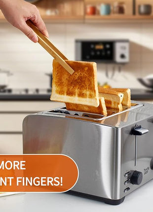 Jowmoy 1 Pieces With Magnet Natural Bamboo Toast Tongs, toast tongs, bamboo tongs,slip Design,for Toaster,Fruits, Bread & Pickles, Kitchen Utensil, Salad, Pasta, Grilling, BBQ.