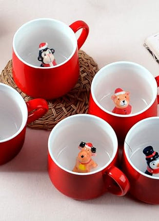 Surprise 3D Coffee Mug Animal Inside 12 oz with Christmas Bear,Cute Handmade Ceramics Cup,Christmas Birthday Surprise for Friends Family or Kids (Bear)