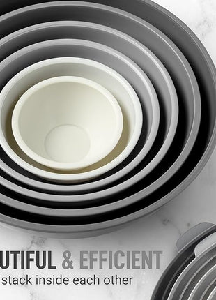 Zulay Kitchen 12 Piece Plastic Nesting Mixing Bowls with Lids - Colorful Microwave & Freezer Safe Gray Ombre Set