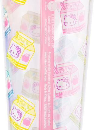 Silver Buffalo Sanrio Hello Kitty Milk Carton Pattern Plastic Boba Tumbler w Lid and Wide Straw, 24 Ounces
