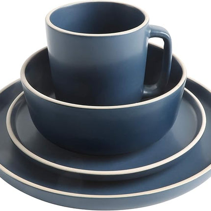 Gibson Home Zuma 16 Piece Round Kitchen Dinnerware Set, Dishes, Plates, Bowls, Mugs, Service for 4, Matte Stoneware, Cobalt Blue (127342.16R)