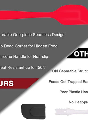 Silicone Spatula Set of 7, P&P CHEF Heat-Resistant Rubber Spatulas Kitchen Utensils Set for Non-stick Cooking Baking Mixing, Seamless & Flexible Design, Dishwasher Safe, Red